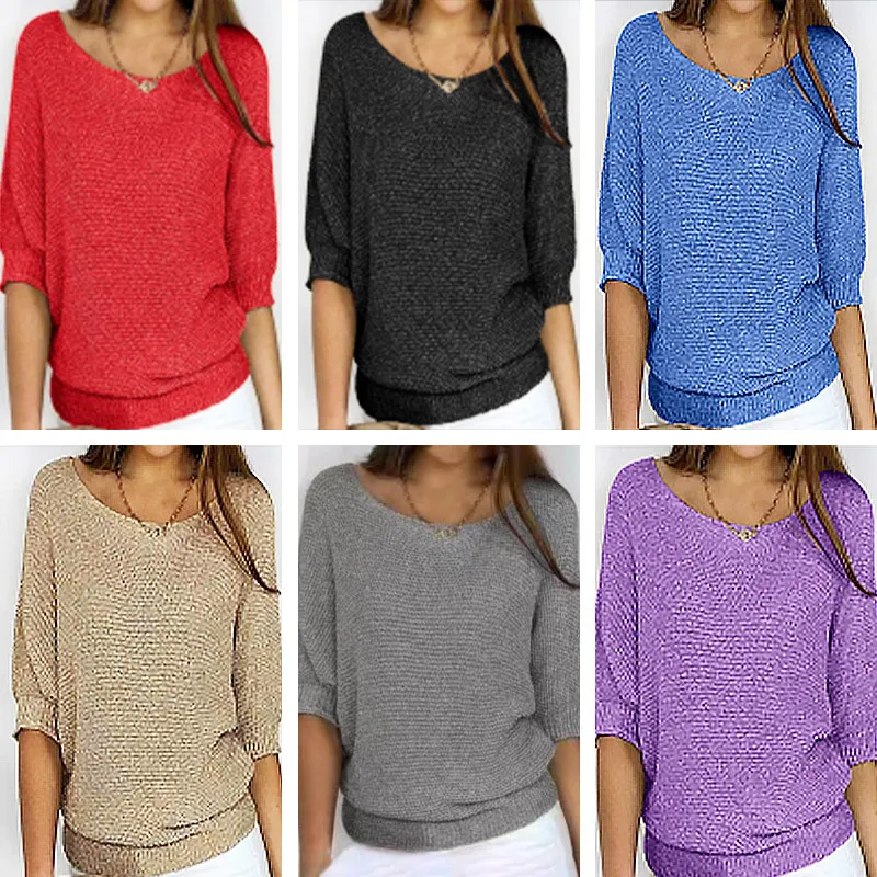 Zeagoo Trui dames lange mouwen V-hals gebreide trui elegante trui wintertrui herfst tops S-XXL, bruin, L Zeagoo Trui dames lange mouwen V-hals gebreide trui elegante trui wintertrui herfst tops S-XXL, bruin, L
