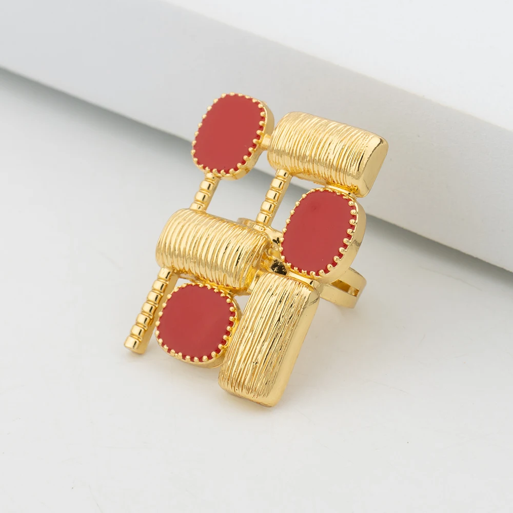 Bohemian New Fashion Red Zircon Earrings Ring Set Dubai
