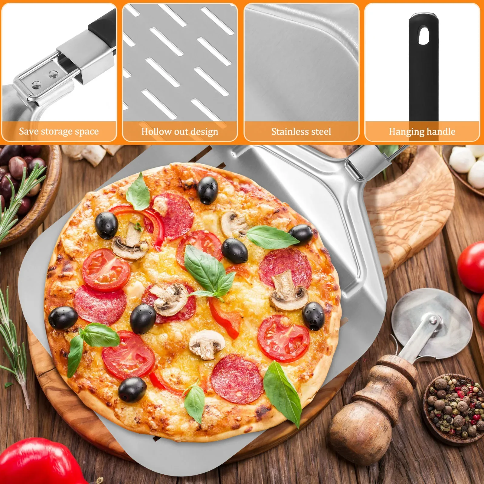 Perforated Aluminum Pizza Shovel Peel with Detachable Handle Nonstick Oven Baking Paddle Spatula Turners cocina Accessories