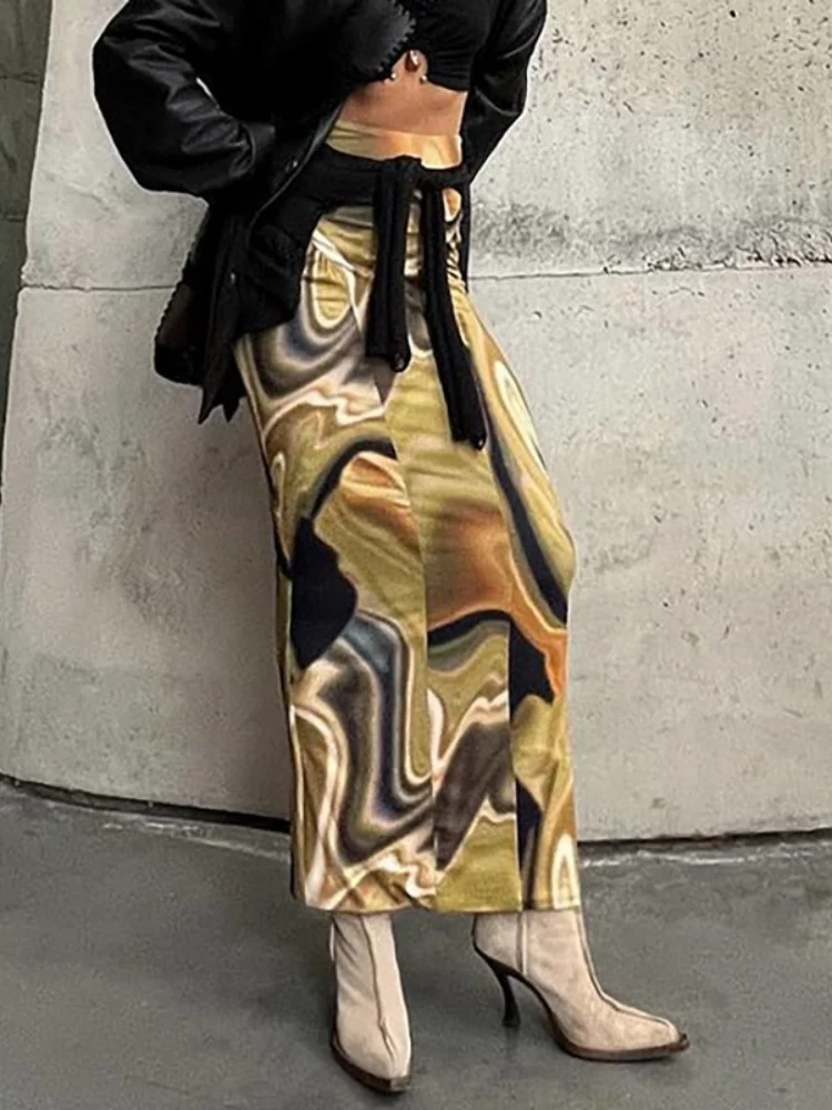 Printing Y2k Skirts For Women Summer Dress Shirring Falda Sexy Mujer Beach Wear Jupe Longue Femme Slim Fit Aesthetic Clothes