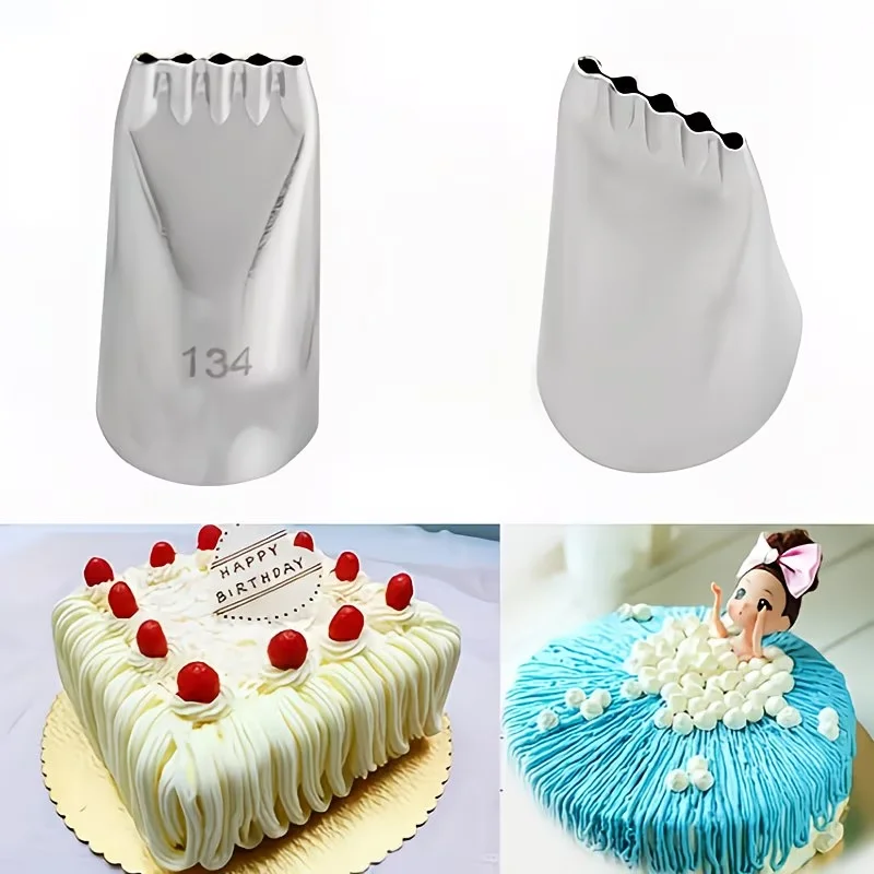 1pcs #134 Cake Decorating Piping Tip, Stainless Steel 5-Line Pastry Nozzle for Spaghetti, Baby Food, Mont Blanc Baking Tool