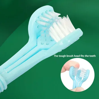 Three Sided Pet Toothbrush Three-Head Multi-angle Toothbrush Cleaning Dog Cat Brush Bad Breath Teeth Care Tool 5