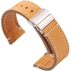 Premium Genuine Leather Watchband with Deployment Clasp - Elegant Wrist Strap for 22mm (Brown)