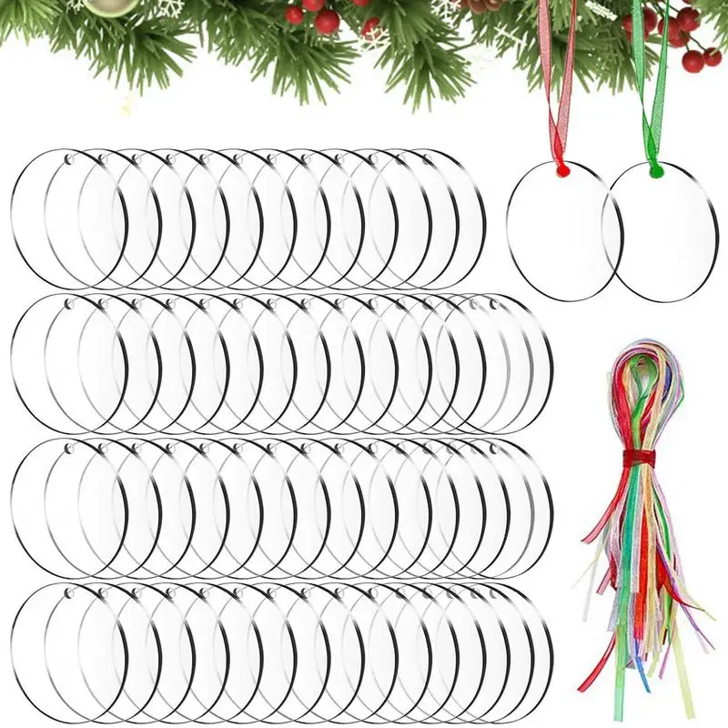 

60 шт., акриловые круглые украшения для ёлки, 3 дюйма