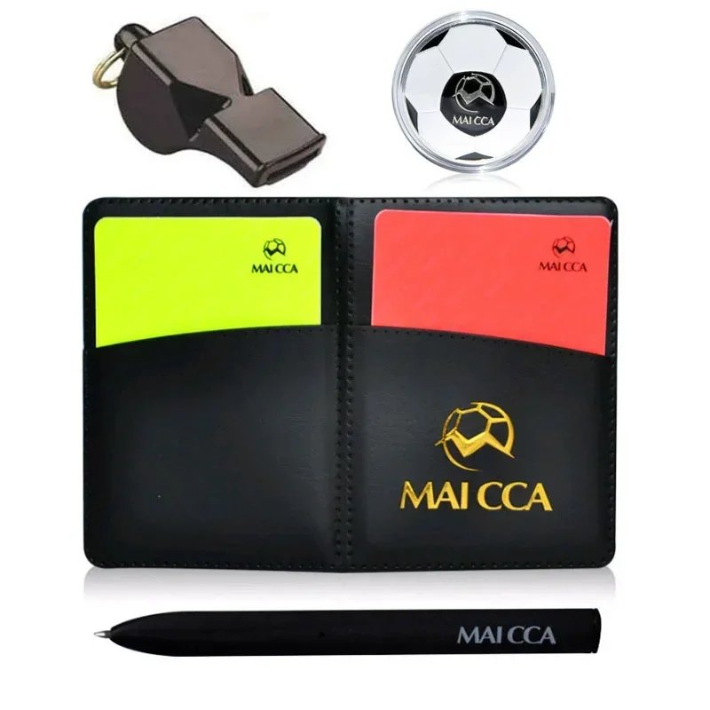 Professional Match Supplies Referee's Notebook Warning Card Referee Whistle Football Red and Yellow Cards with Pen 1set
