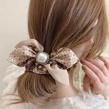 

New Pearl Rhinestone Small Intestine Hair Tie Korea Floral Bow Female Hair Tie Hair Tie Female Ball Head Rubber Band Hair Tie