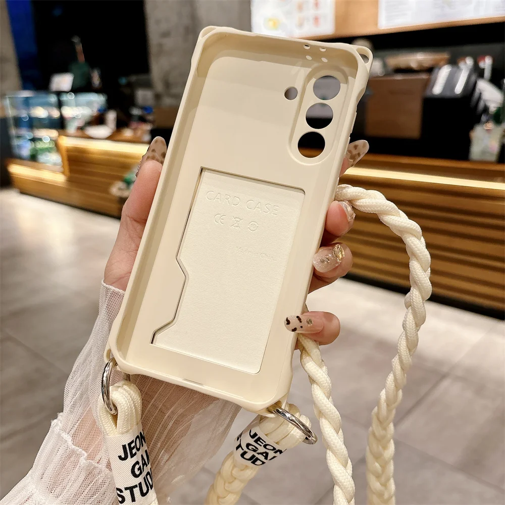 Braided Crossbody Strap Phone Case with Wallet Card Holder and Silicone Cover