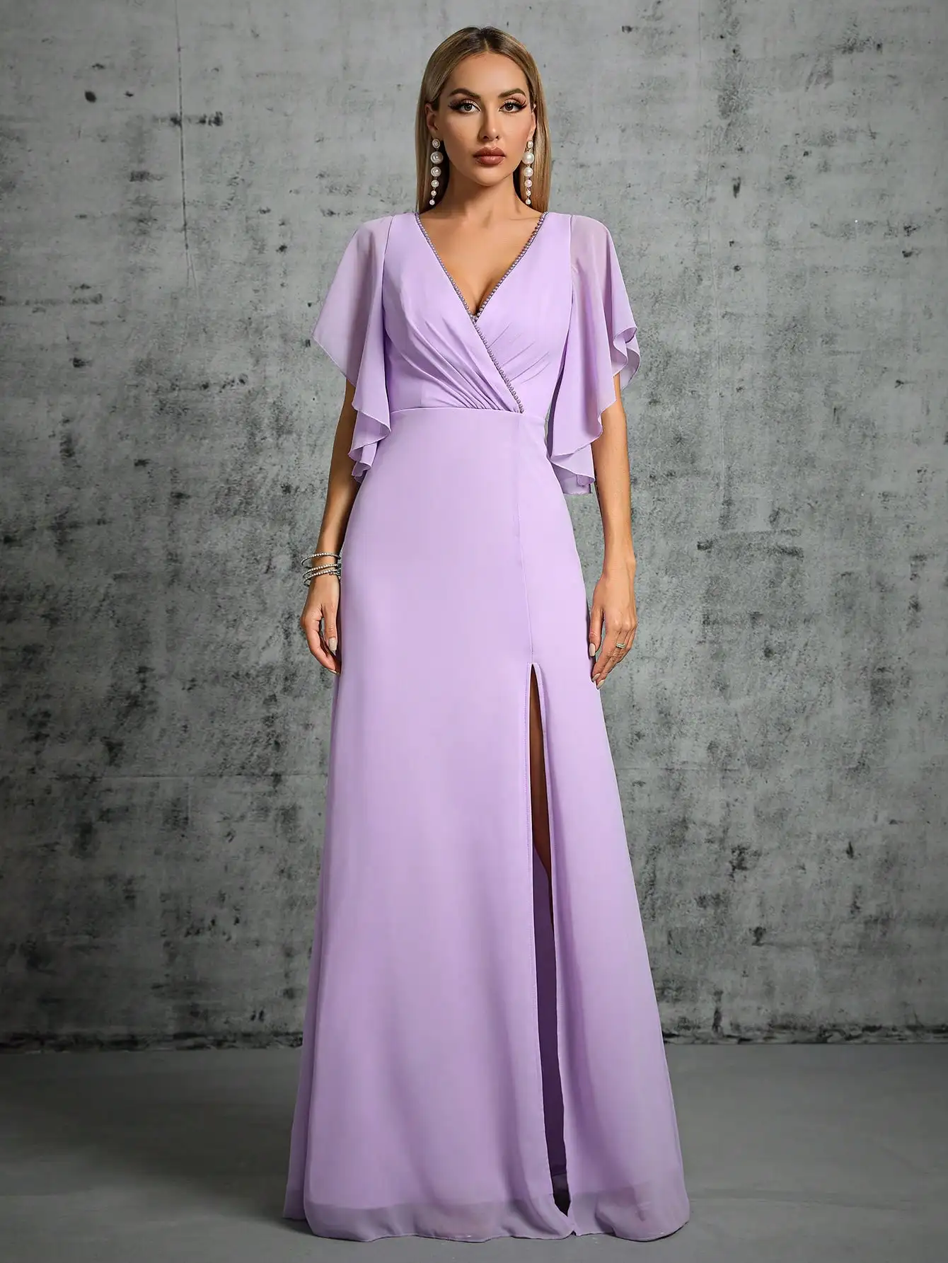 Alaia Cabestro Gasa Largo Corte Con Encaje Tirante Fuchsia Tallas Grandes