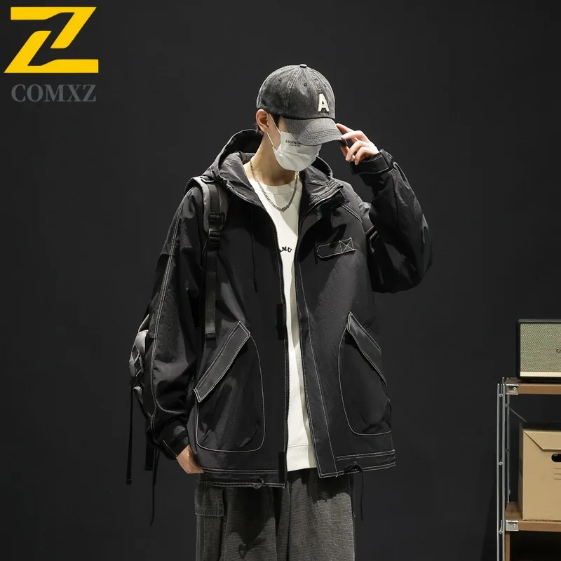COMXZ Urban Adventure Luxury Mens Jacket  Outdoor Windproof Durable Motorcycle Coat Fashion Hooded Comfortable Autumn Clothing