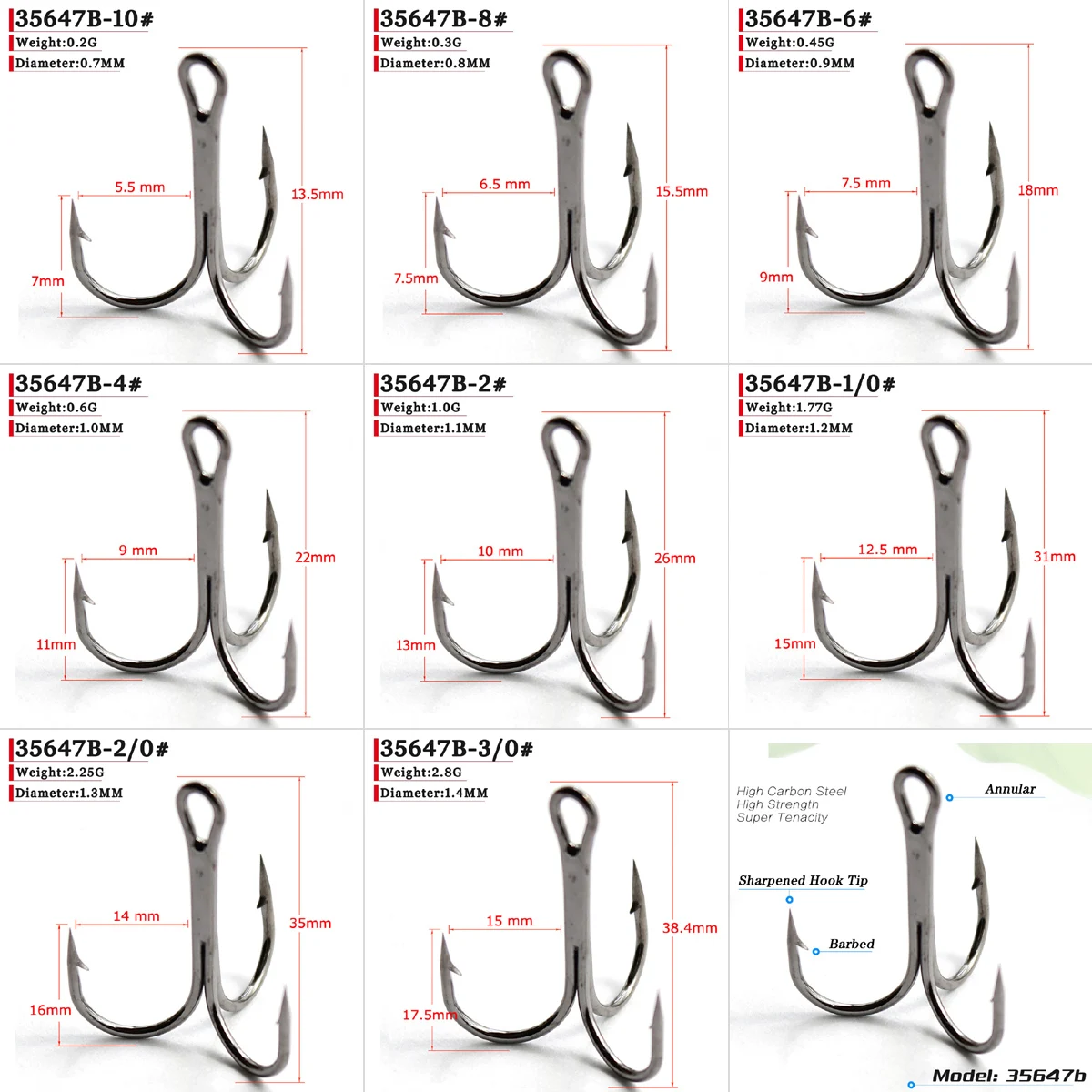 10pcs Treble Fishing Hook With Feather For Minnow Fly Fishing Lures Crankbaits Barbed Annular Sharpened Fishhook 10-3/0# sz024 5