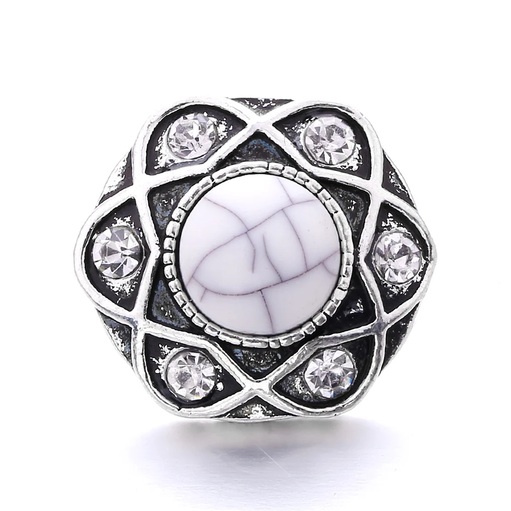 20pcs Vintage Crystal Kallaite18mm Metal Snap Buttons Fit Snaps Bracelet Necklace Ginger Jewelry