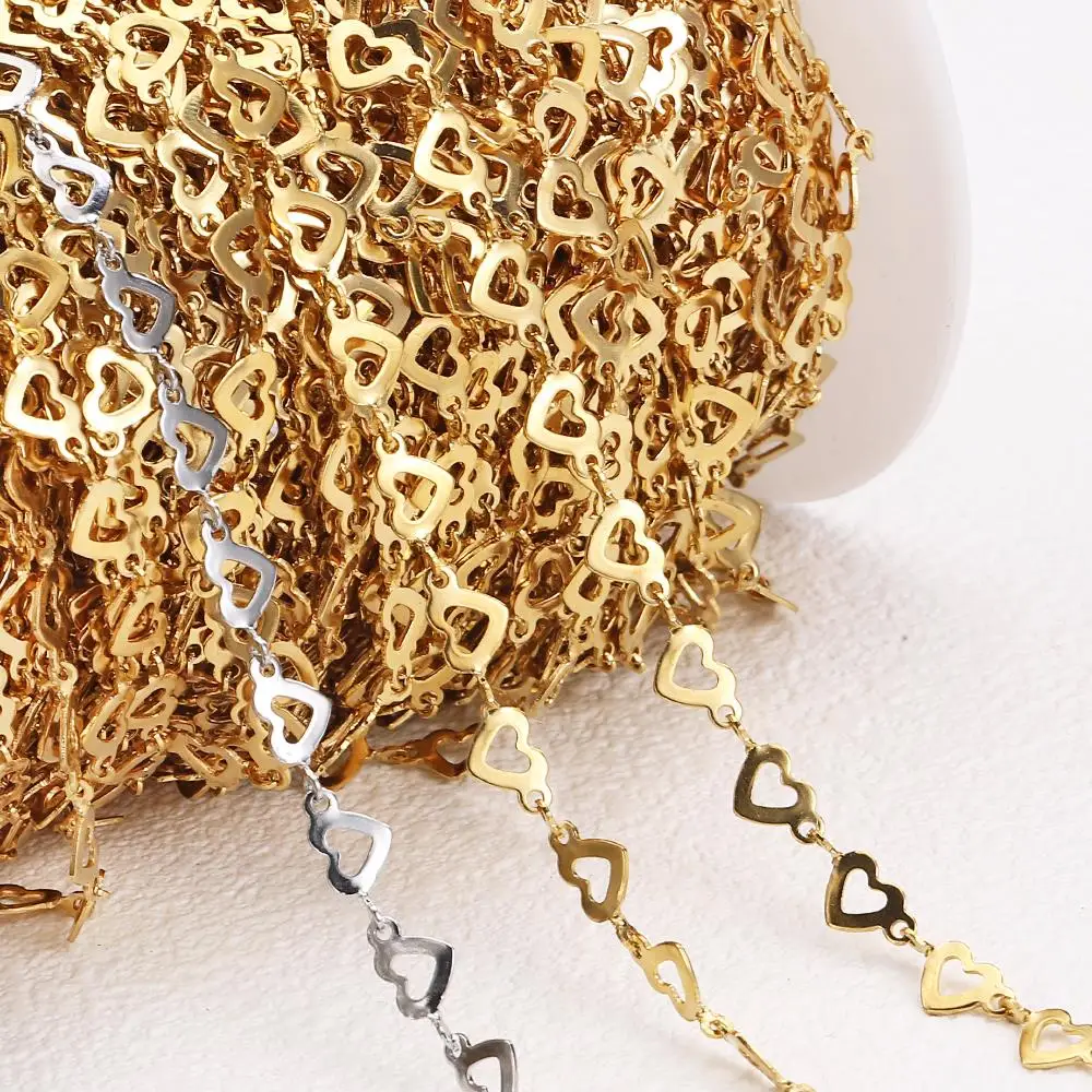 

2Meters 1Meter Love Heart Stainless Steel Chains Gold Color Hollow out Link Chain for Necklace Bracelet Jewelry Making DIY