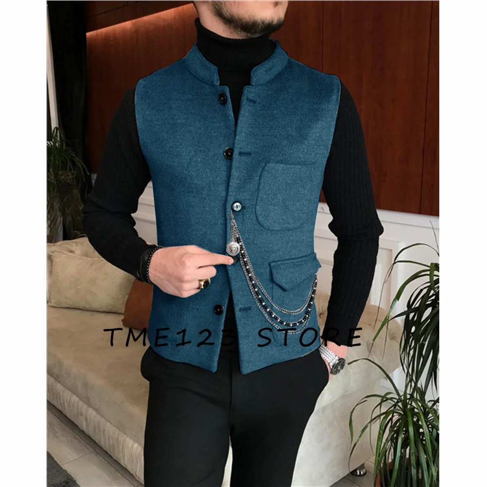 New Men's Wool Vest Suit Vest Slim Single breasted Designer Brand Sleeveless Formal Coat Top Adult Dress Tuxedo 2023