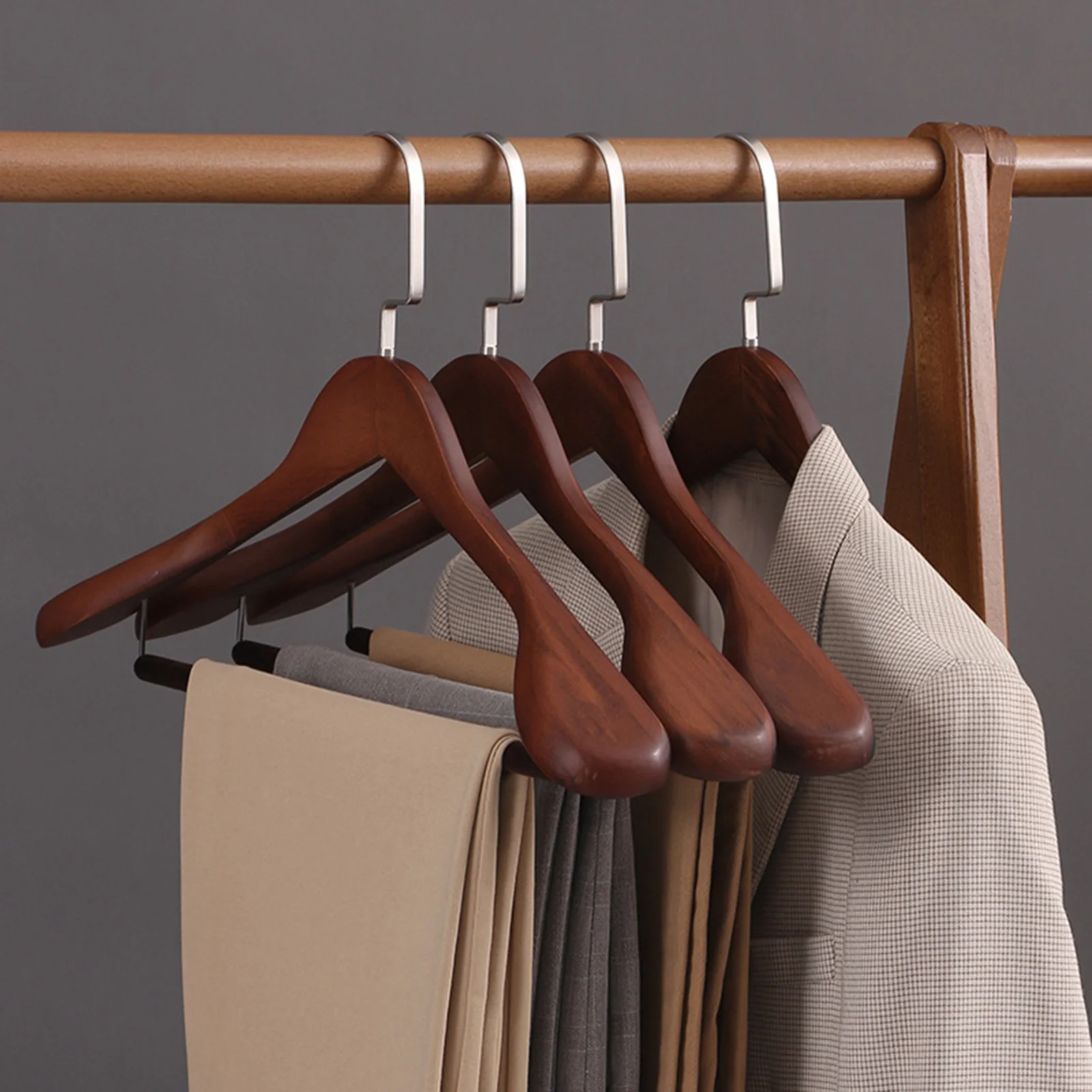 1pcs Wooden Suit Hanger Non-slip Solid Wood Rack Simple Style for Jacket Skirt Sweater Pants 3