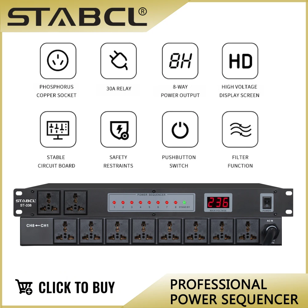 ST-338 Audio Power Conditioner 8 Channel Power Management Sequencer Sequence Controller
