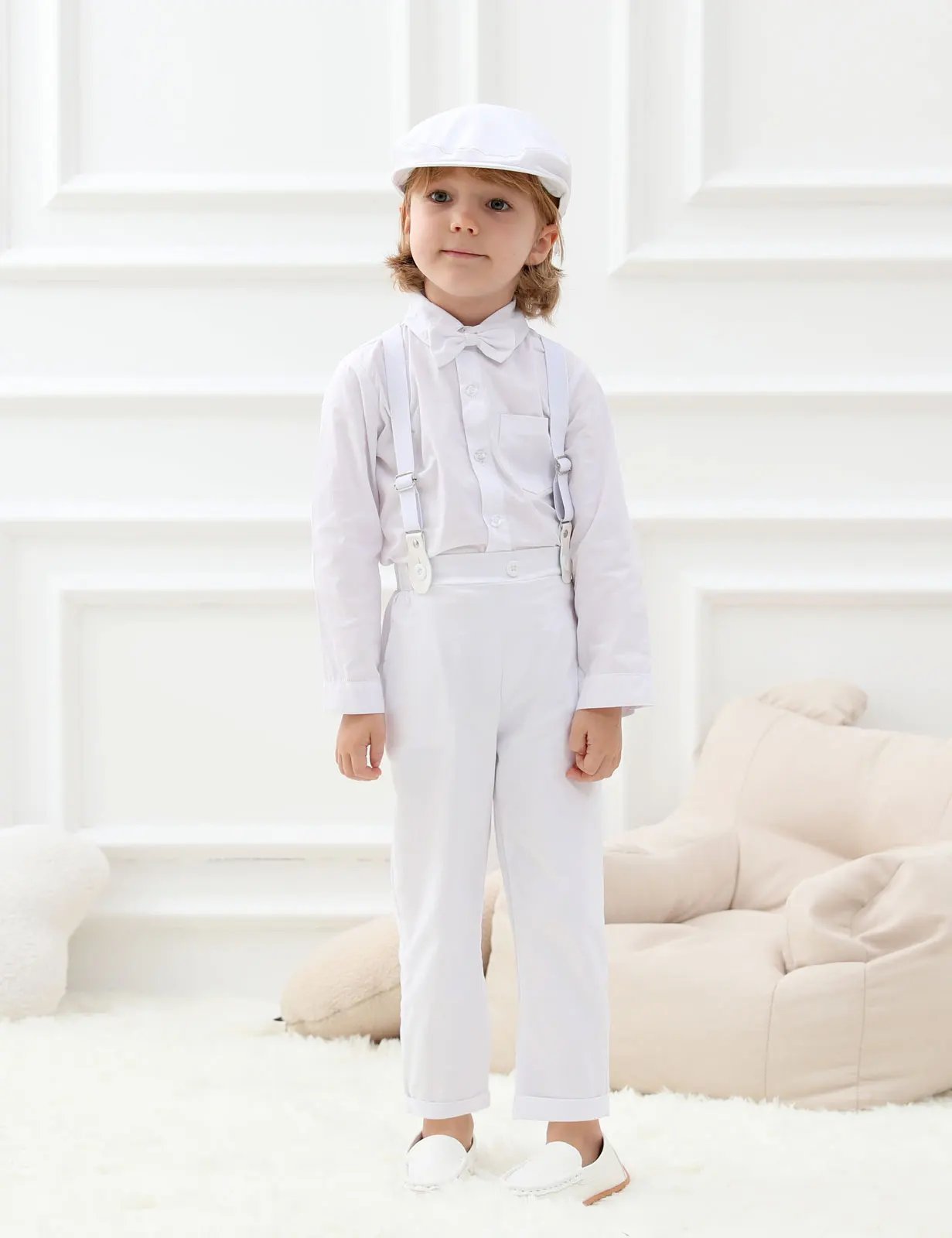 iEFiEL Set per Bimbo Neonato Abito da Gentiluomo 3 Pezzi Camicie a Maniche Corte + Pantaloncini + Gilet + Papillon Vestiti Tuta da Battesimo Formale