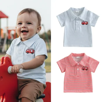 Boys Striped Fire Truck Shirt 1
