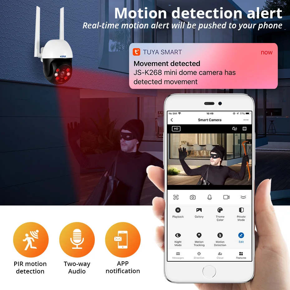 KERUI Tuya 5MP Outdoor IP WIFI Camera Security IPTZ ntelligent Auto- Tracking Tuya Cloud Storage CCTV Surveillance Camera 5