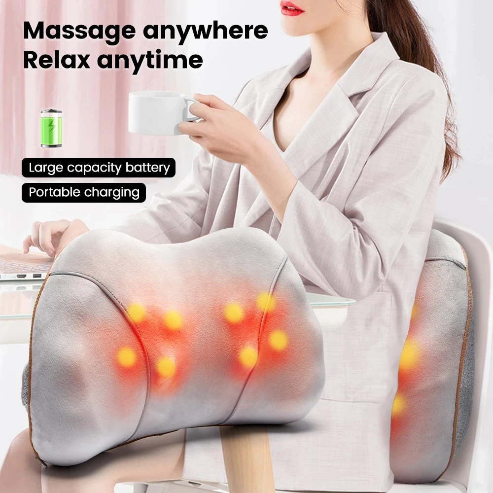 24W Shiatsu Shoulder Neck & Back Massager with Heat Deep Kneading Massage  Pillow