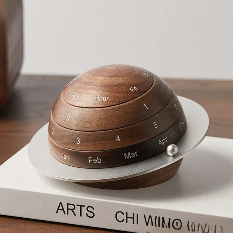 

Walnut Earth Calendar Figurines Perpetual Calendar Living Room Home Decor Desktop Foyer Decorations Housewarming Christmas Gifts