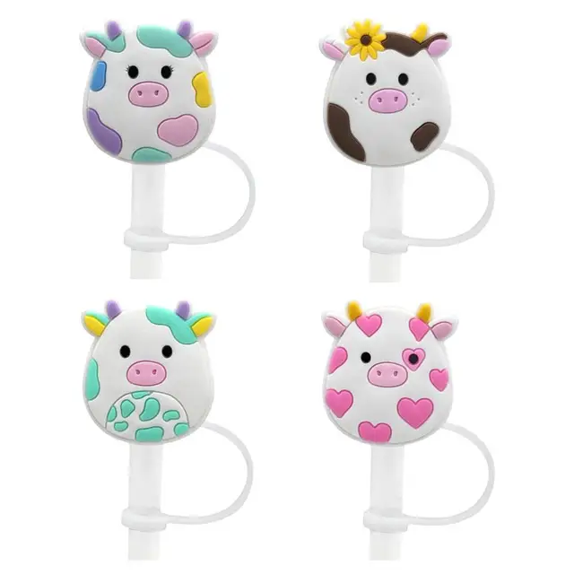  7 PCS Cow Straw Cover Silicone Straw Covers Cap for