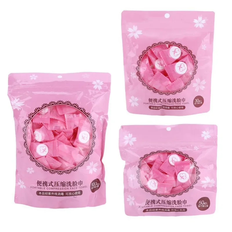 50pcs Mini Portable Travel Dry Compressed Coin Disposable Face Towel Baby Wipes Tablet Travel Tissue Cleansing Face Papper