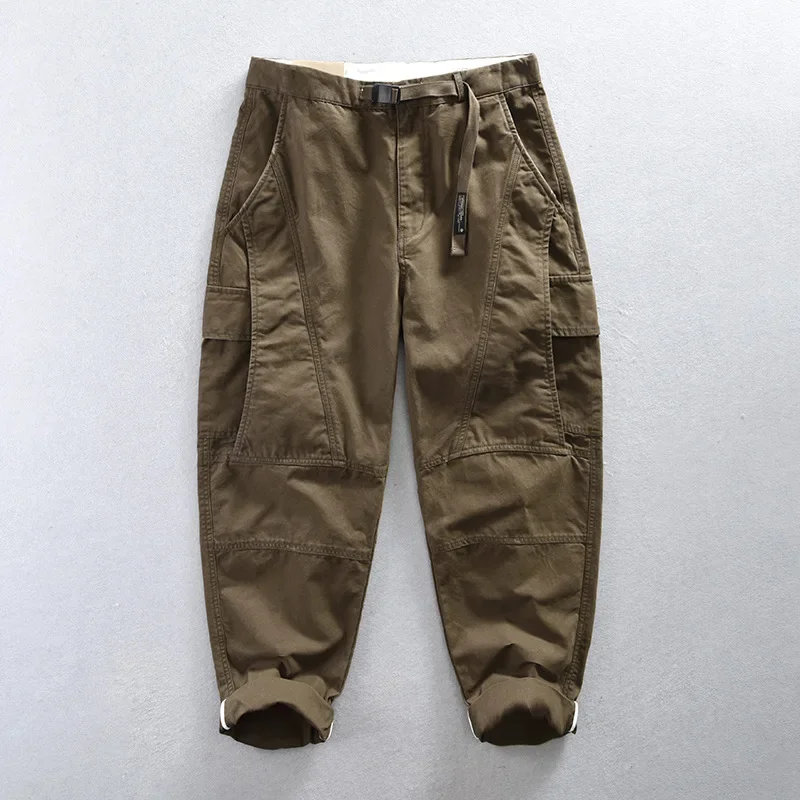 2023 Autumn New 100% Cotton Retro Cargo Pants Men Clothing Multi-pockets Daily Joggers Men Trousers