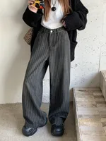 2024 Ropa Y2K Fashion Vintage Striped Wide Leg Baggy Jeans Pants For Women Clothes Straight Washed Black Casual Lady Trousers - Image 3