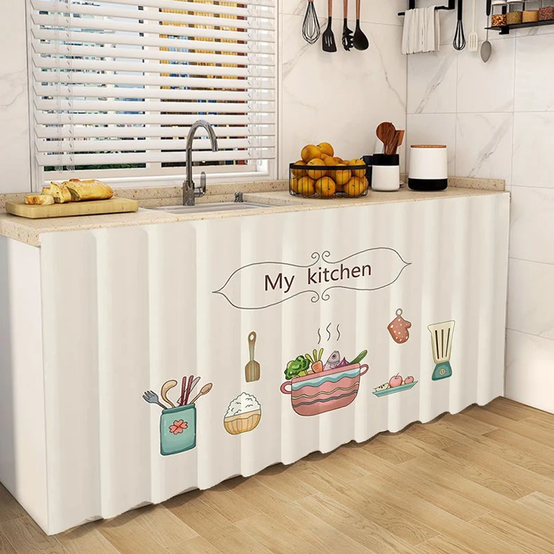 Kitchen Cabinet Curtains Home Decor Short Cabinet Curtain Shelf Short Privacy Curtains Dust Oil Fume Proof Cabinet Skirt Curtain 2