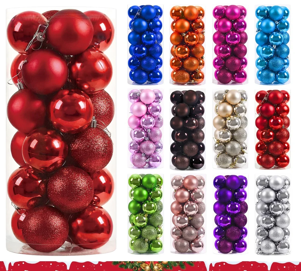 Christmas Balls Decors Christmas Tree Ornaments Ball Hanging Pendants 24Pcs 3/4/6/8CM 20Pcs 10CM