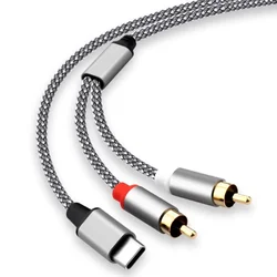 USB C to RCA Audio Cable, Type C to 2 RCA Connector for Speakers and Amplifiers, 1m Length (Silver)
