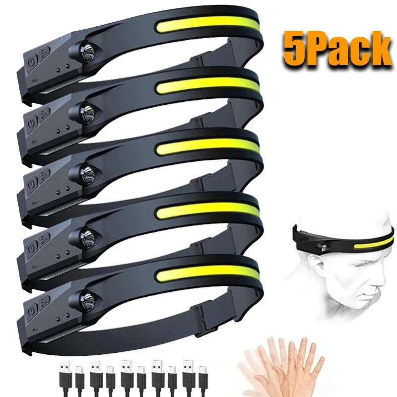 Powerful LED Induction Headlamp XPE+COB Head Flashlight USB Rechargeable Camping Fishing Search Light Waterproof Headlight