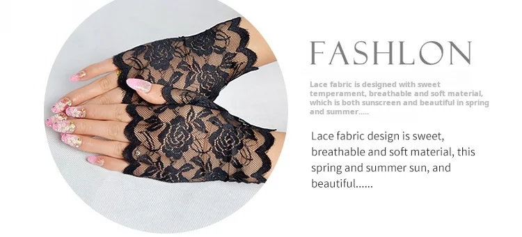 Sexy Lace Short Fingerless Gloves Summer Women's Thin Lace Half Finger Sunscreen Driving Gloves