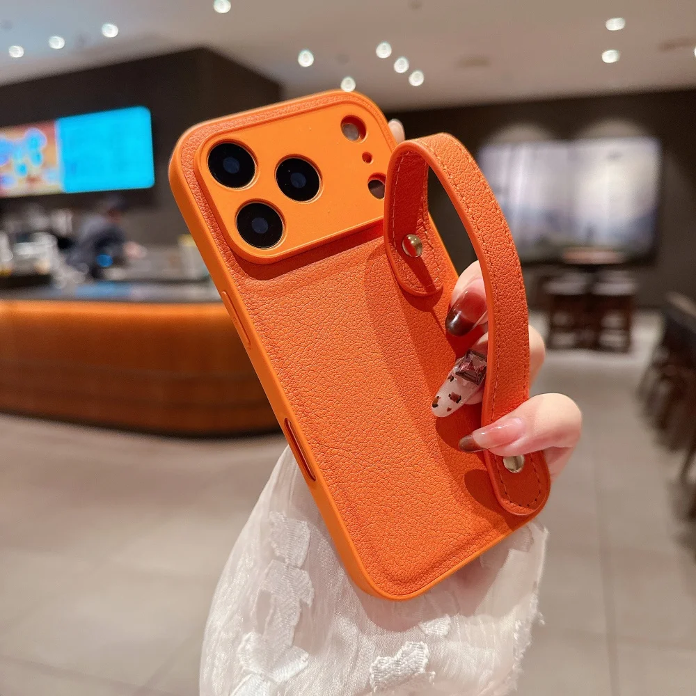 Elegant Leather Wrist Strap Case with Candy Stand and Hand Band Holder