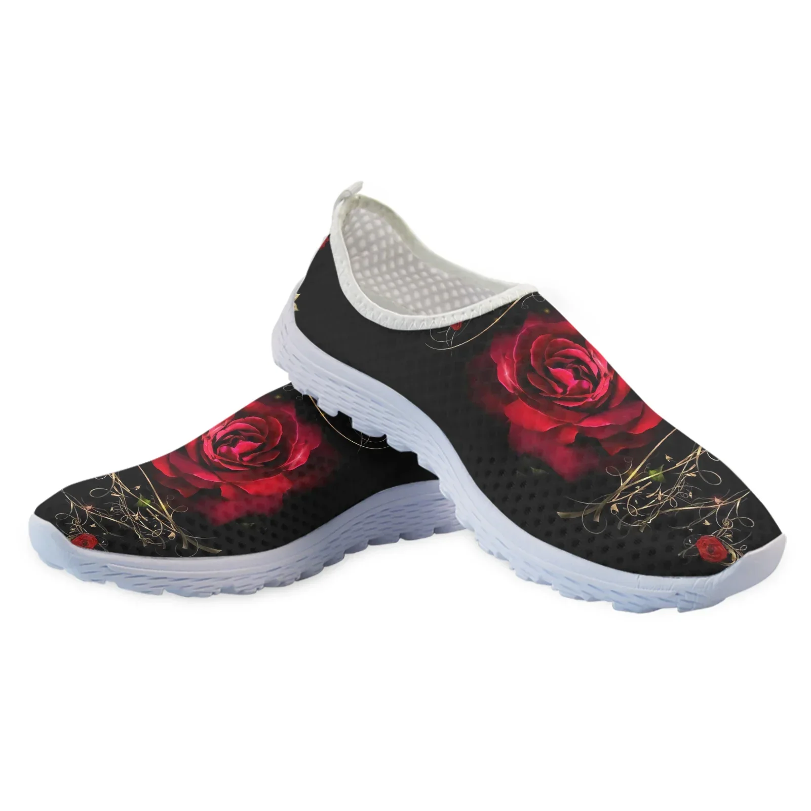 Brand Art Rose Flower Printed Girls Mesh Sneakers Summer Soft Slip-on Flat Shoes Breathable Beach Loafers Hot
