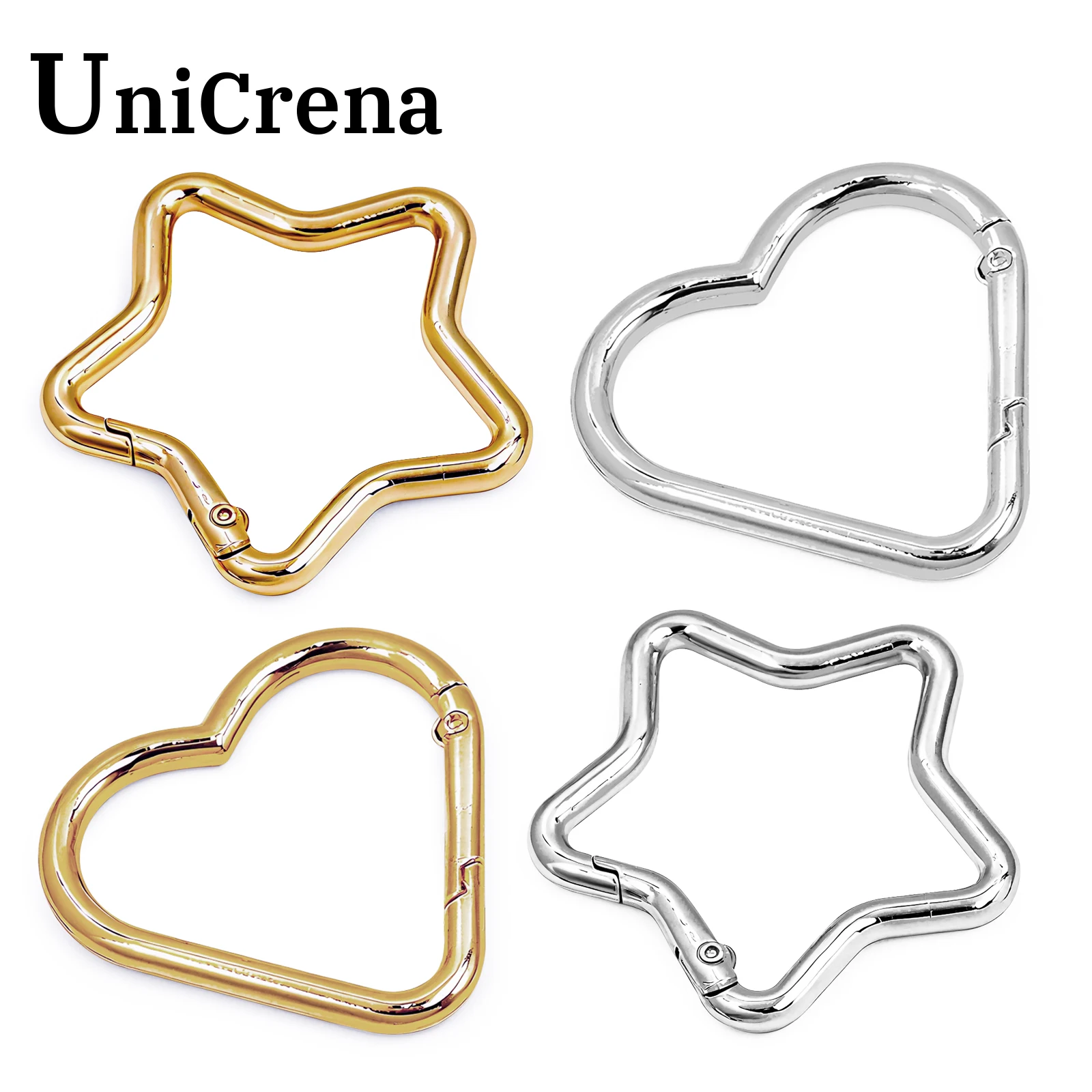 Unicrena Herzkarabiner 4 Stück, Federhaken für Schlüsselanhänger, Karabinerring für Rucksack, Schlüssel, Reisen, Camping und Großhandelslieferungen