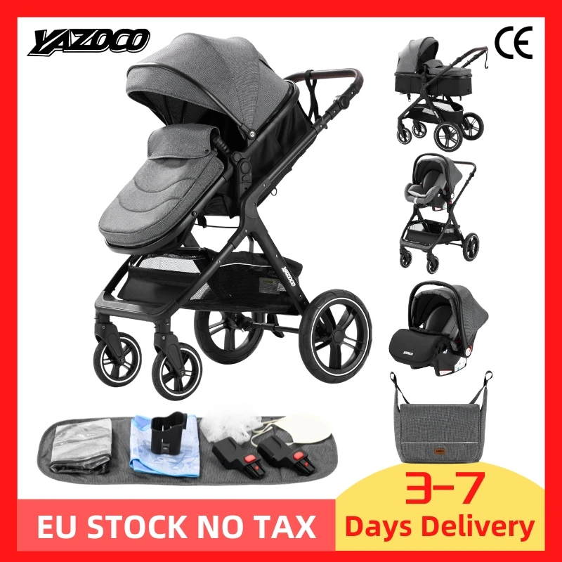 Baby Stroller 3 in 1 Portable Travel Luxurious Baby Carriage High Landscape Fold Pram Aluminum Frame Multifunctional Stroller