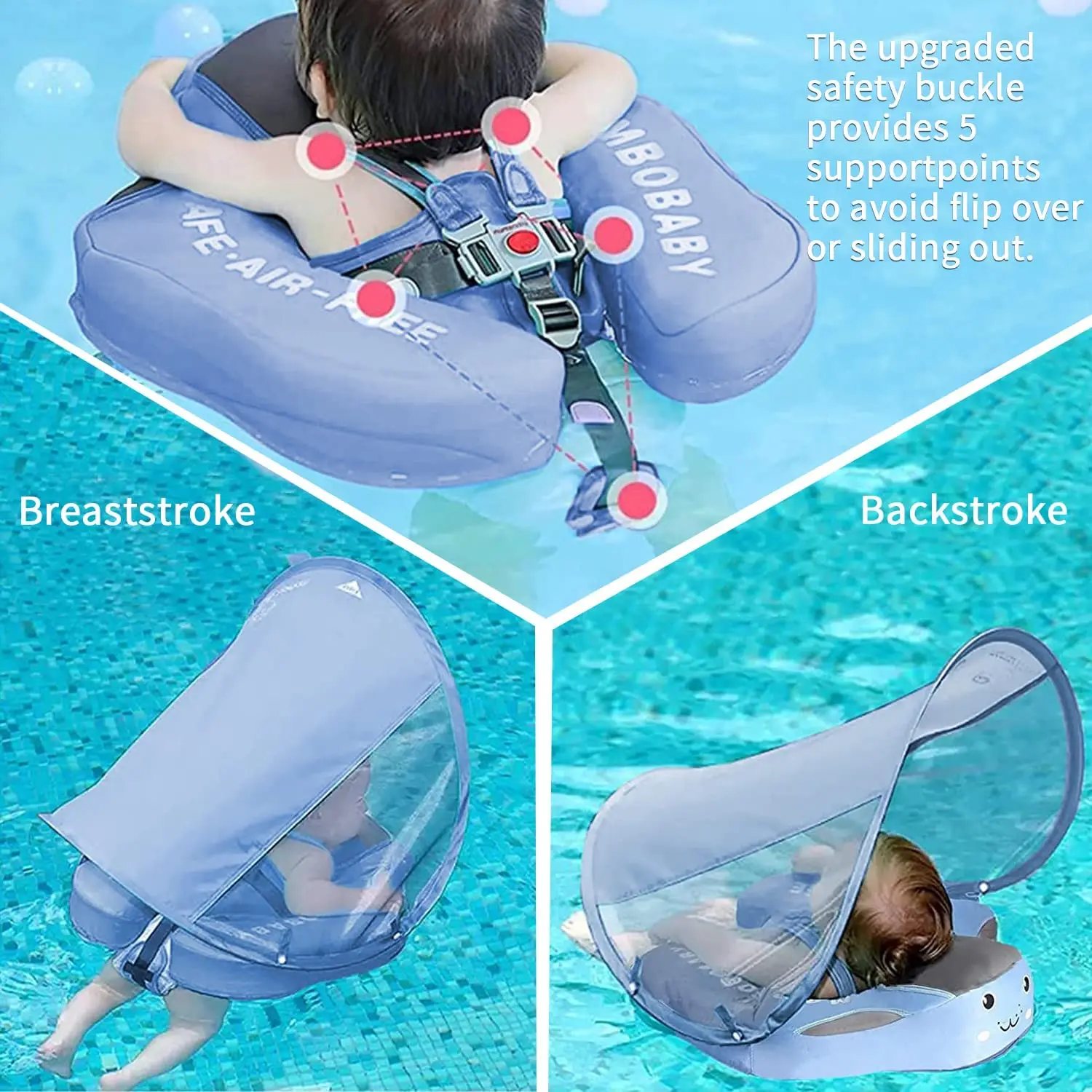 Mambobaby Baby Swimming Pool Float Non Inflatable Infant Swimming Float Water with Removable Canopy Waist Swim Ring