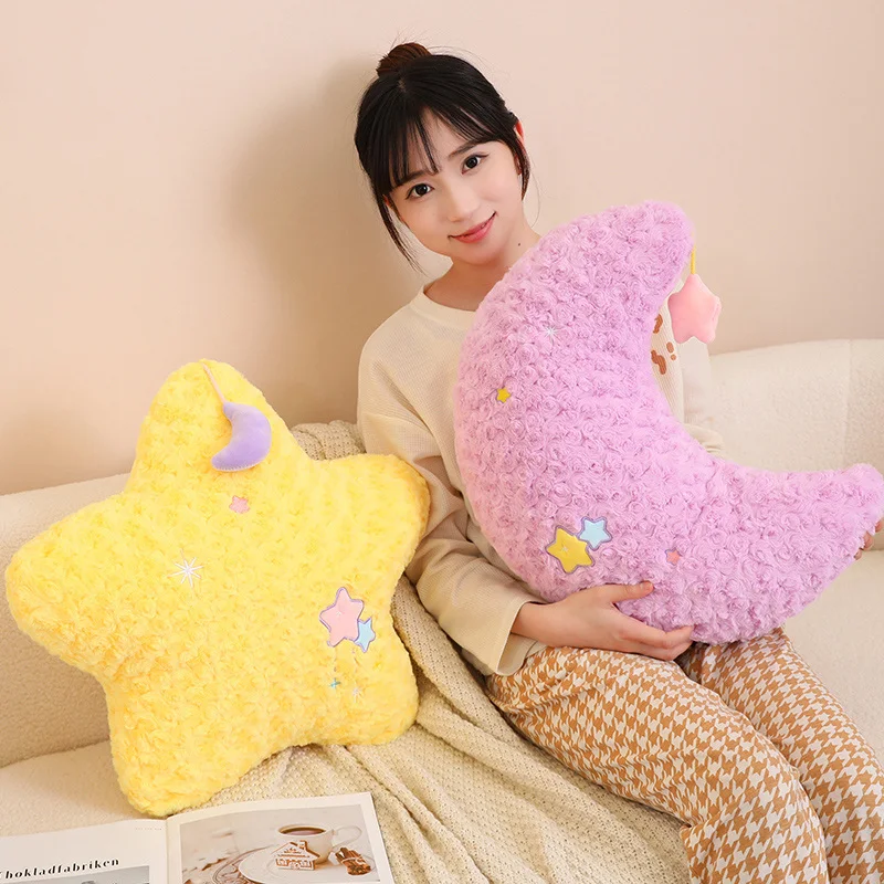 Three Colors Star Moon Pillow Stuffed Yellow Purple Pink Decor Cushion for Office Home Cot Nap Christmas Gift 4