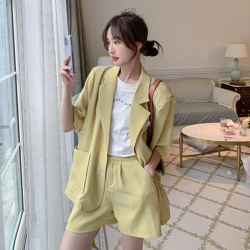 Women's Large Suit Set, Short Sleeve Coat, Elastic Waist Shorts, Summer, New, 2 Piece