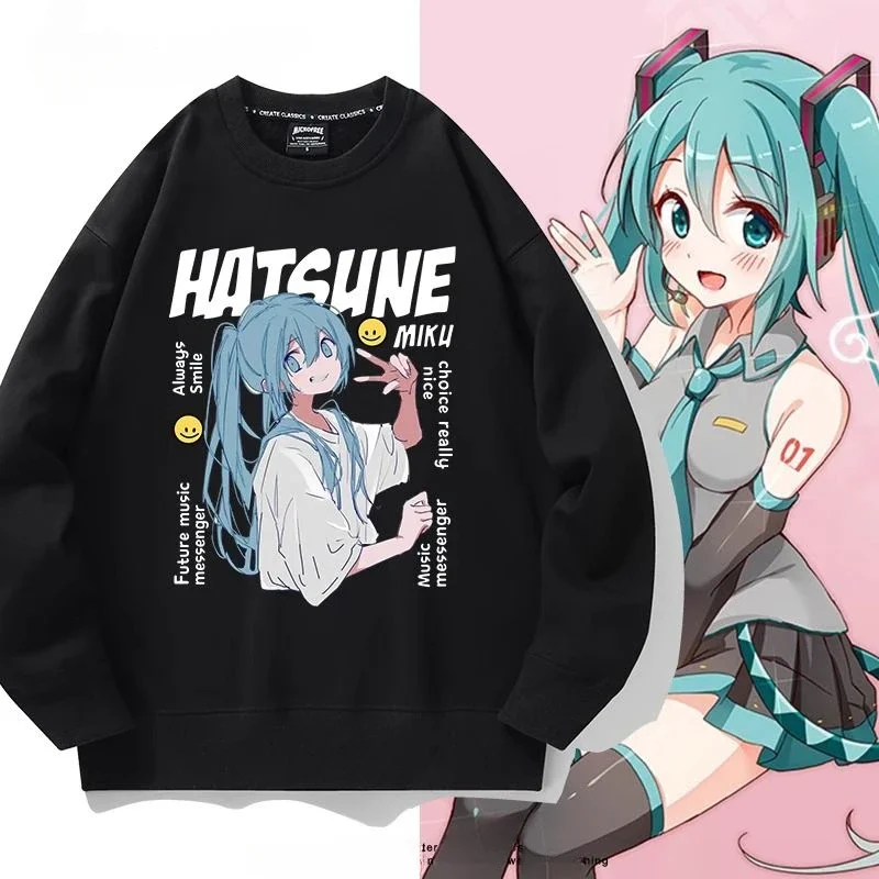 

Hatsune худи с Мику Аниме милый мультяшный хлопок с длинными рукавами Удобный приятный для кожи Kawai плюс бархатный теплый топ Повседневный Универсальный