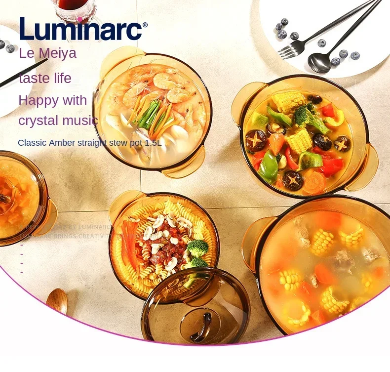 Heat-Conducting Glass Amber Pot, Non-stick Heat-Resistant Stew Pot, Open Flame Gas Cooking Easy Clean Kitchenware.