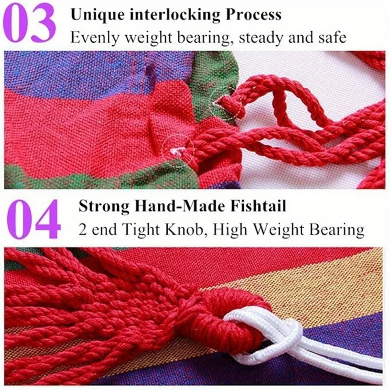 Striped Portable Camping Hammock, Garden Camping Hammock, Colorful Fabric Hammock with Handbag and Ropes, Anti-Roll Design for Comfortable Sleeping, Anti-Tip Structure with Binding Straps and Storage Bag Included