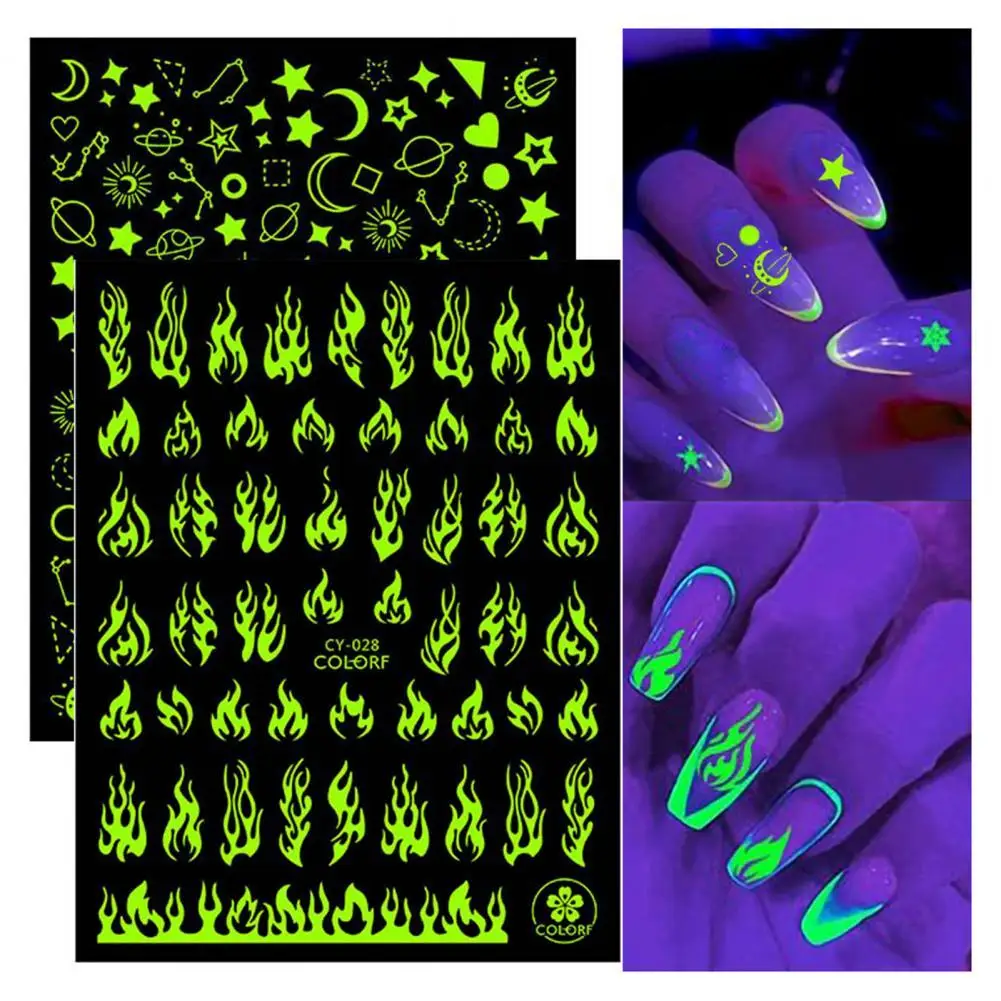 

1 Sheet Exquisite Nail Sticker High Stickiness Paper 3D Luminous Glow Manicure Decal for Home