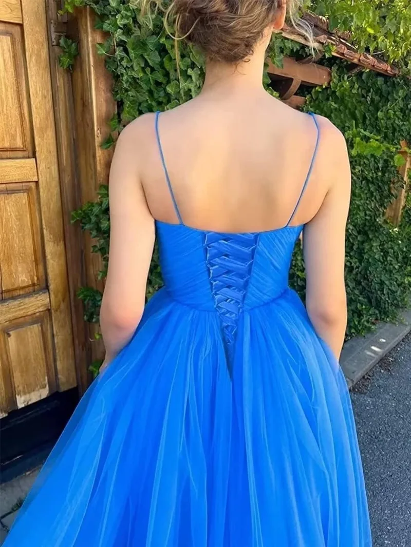 Women Prom Dresses Spaghetti Straps Tulle Homecoming Dresses for Teens Tea Length A-line Prom Dress Evening Party Gowns
