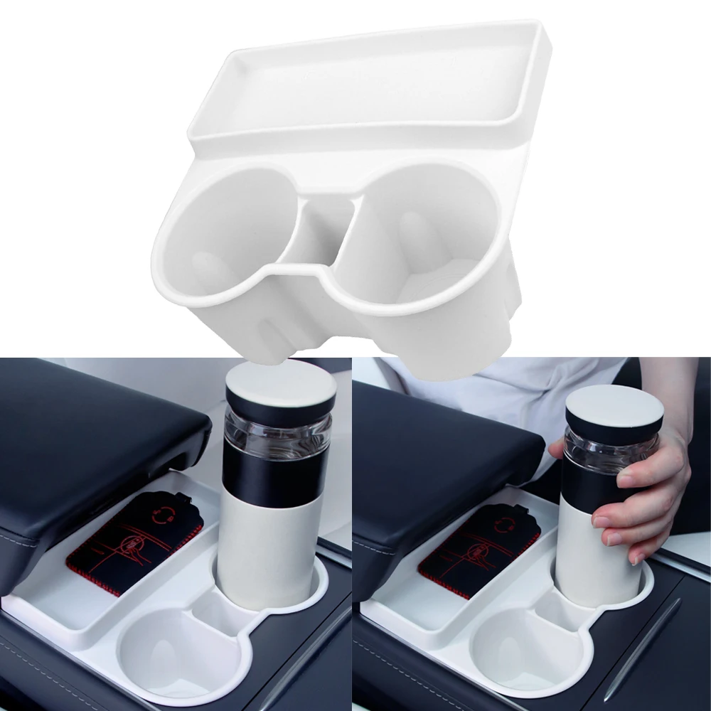 

For Tesla Model 3/Y Upgrade Cup Holder 2in1 Glasses Case For Tesla Model 3/Y Center Console Accessories Slot Slip Limit Clip