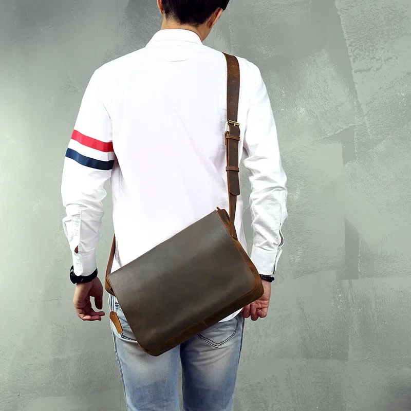 Brown Leather Laptop Messenger Bag for Men