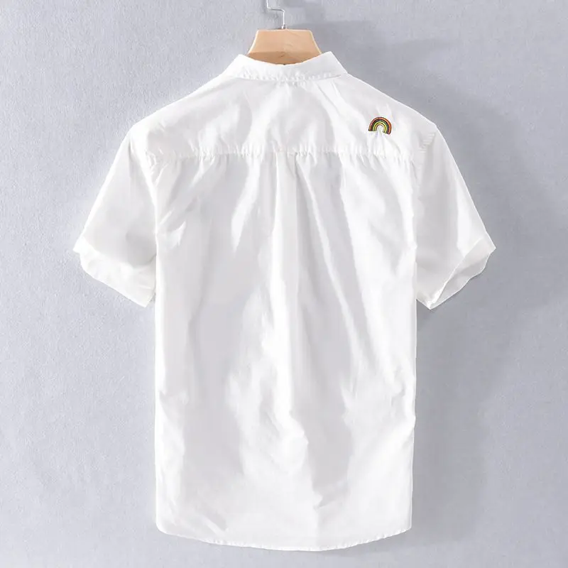 Summer New Turn-down Collar Fashion Short Sleeve Shirt Man High Street Casual Button Cardigan Y2K Printing Pockets Patchwork Top