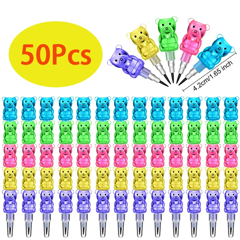 50Pcs Stackable Pencils Plastic Bear Pencils Children's Stackable Point Pencils 5 In 1 Stackable Pencils School Supplies