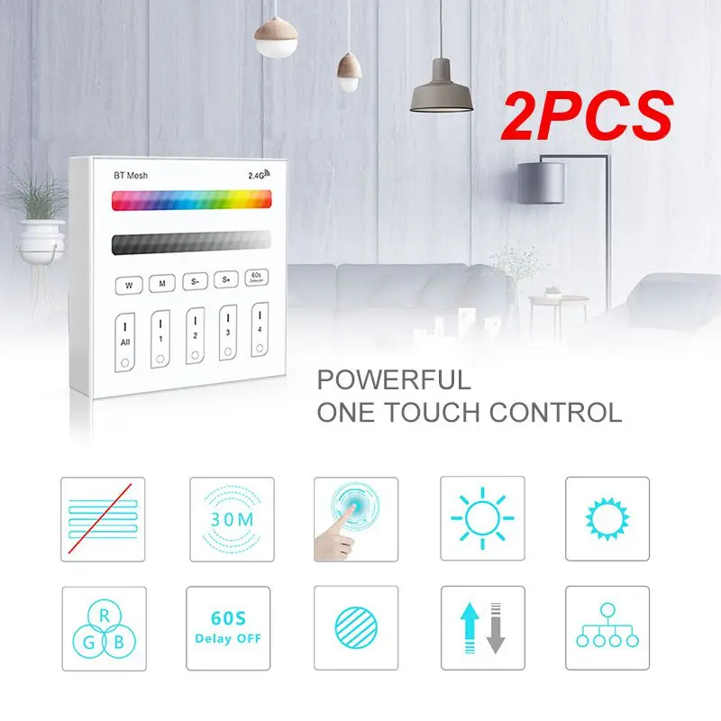 

2PCS Mesh 2.4GHz Wireless Touch Panel DimmerRGBW LED Smart Remote Controller for Led Strip Lights Lamp Bulb Led Ribbon